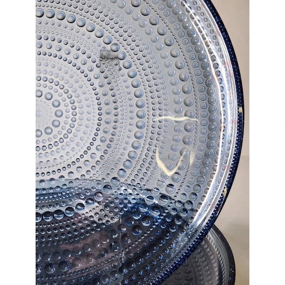 Set of 4 Iittala Kastehelmi Blue Rain Plates Oiva Toikka 9 5/8